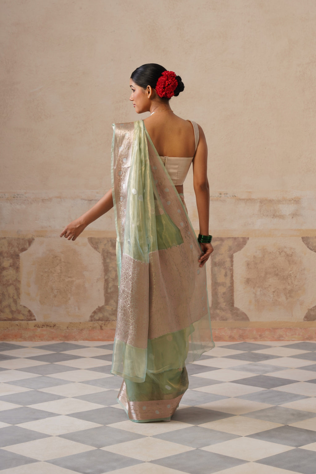 Turqoise Silk Tissue Buti Saree