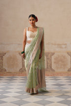 Turqoise Silk Tissue Buti Saree