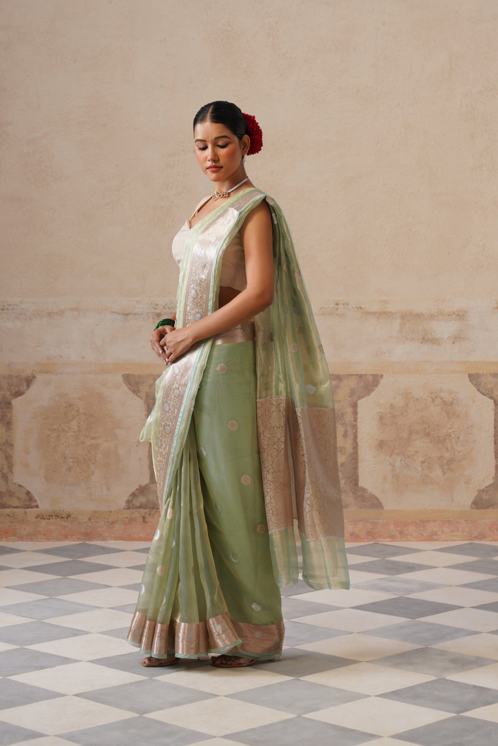 Turqoise Silk Tissue Buti Saree