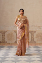 Peach Silk Tissue Stripes Saree