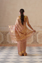 Peach Silk Tissue Stripes Saree