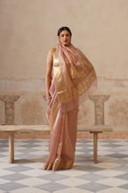 Peach Silk Tissue Stripes Saree