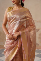Peach Silk Tissue Stripes Saree