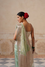 Turqoise Silk Tissue Buti Saree