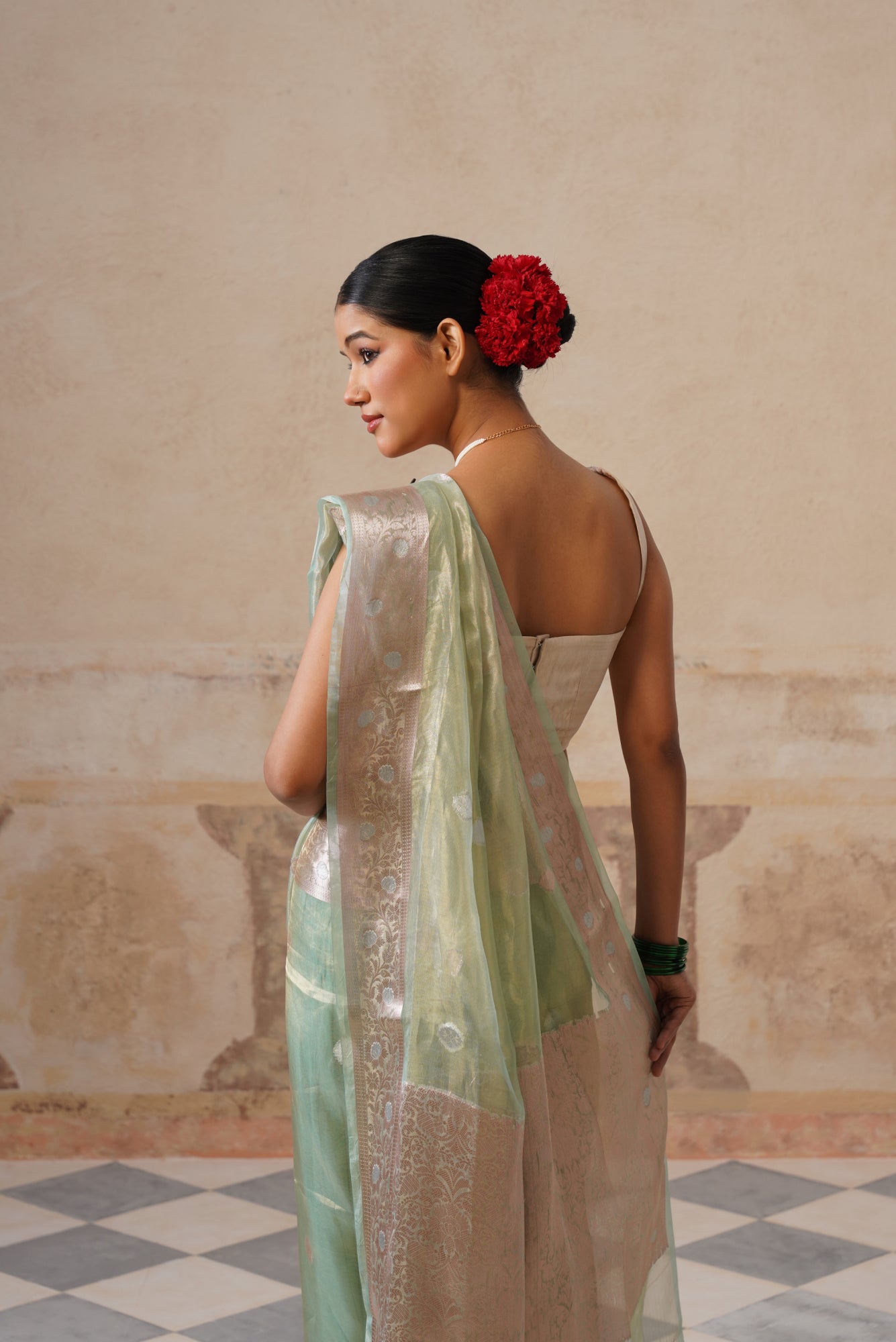 Turqoise Silk Tissue Buti Saree