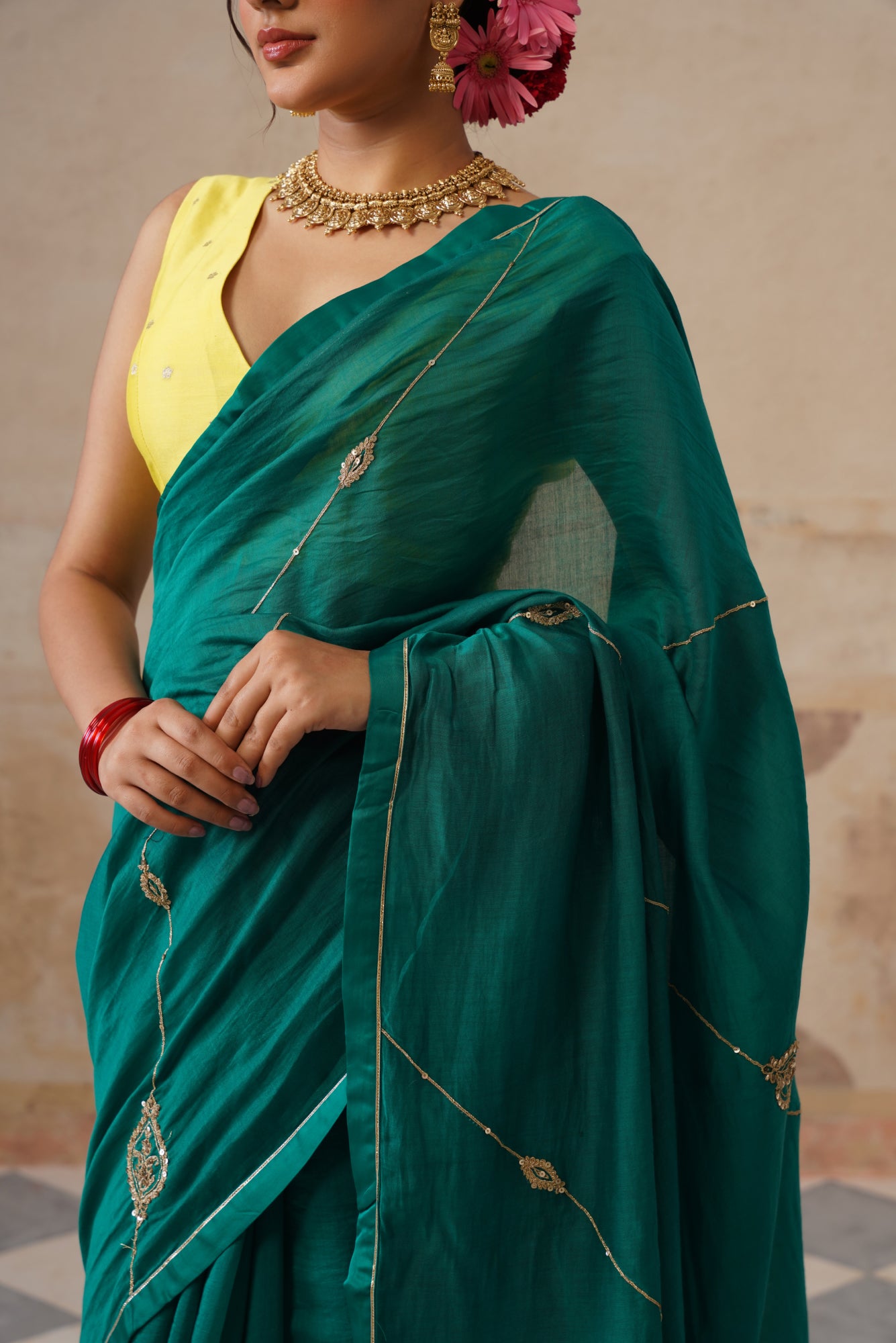 Barkha Cotton Silk Emerald Green Saree