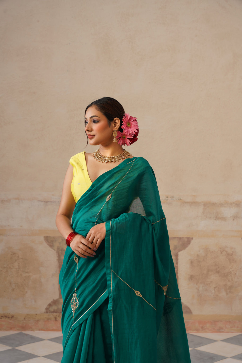 Barkha Cotton Silk Emerald Green Saree