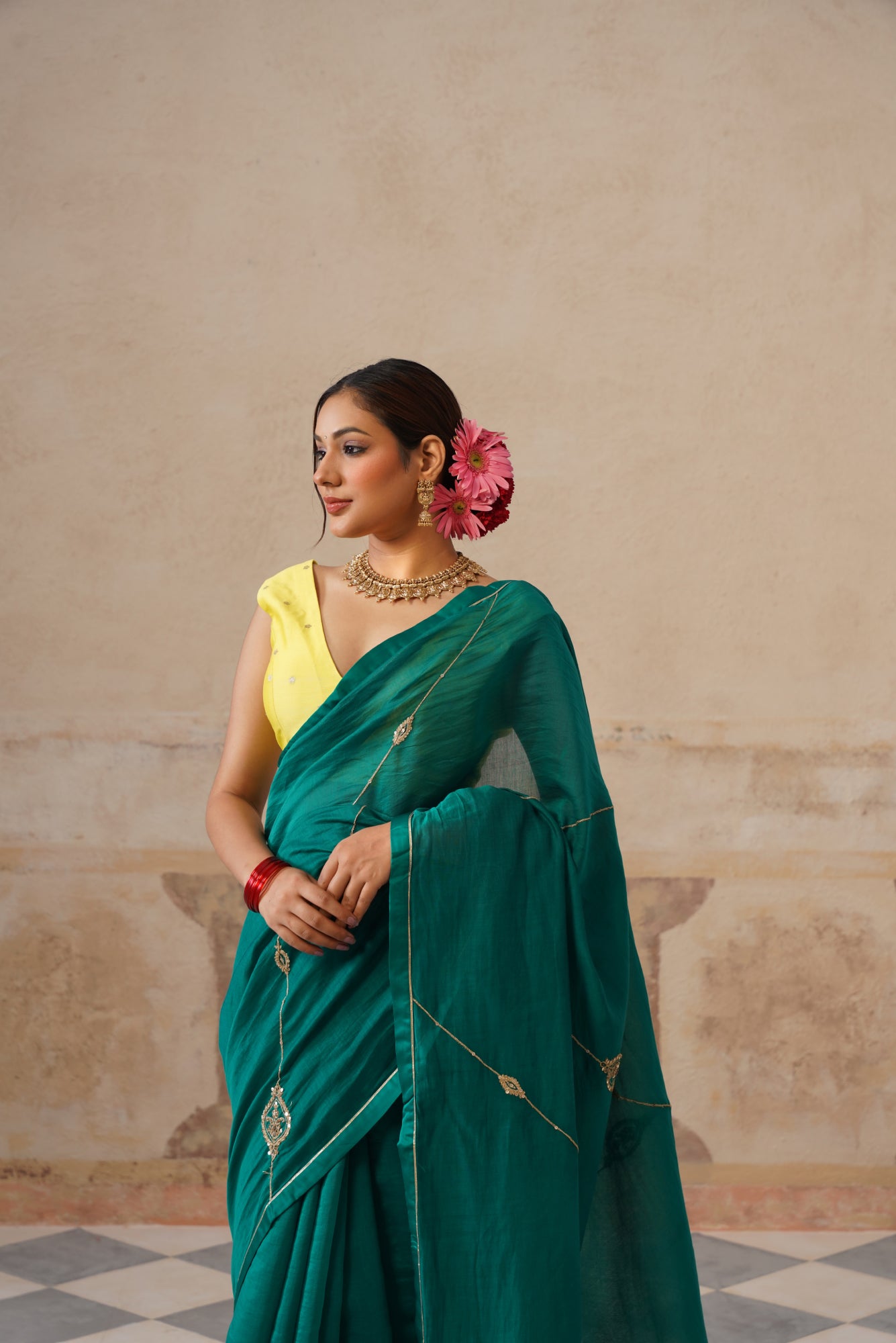 Barkha Cotton Silk Emerald Green Saree