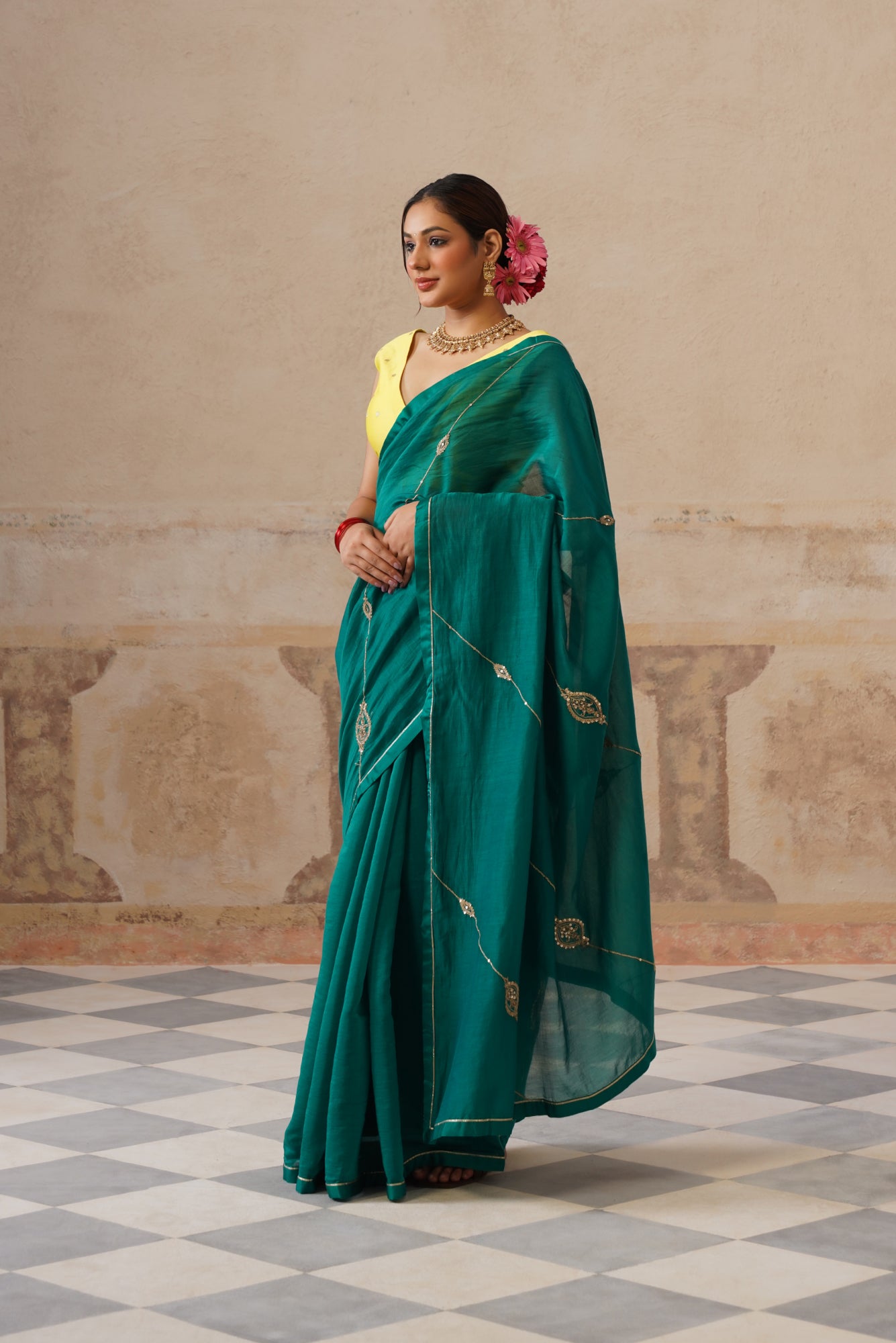 Barkha Cotton Silk Emerald Green Saree