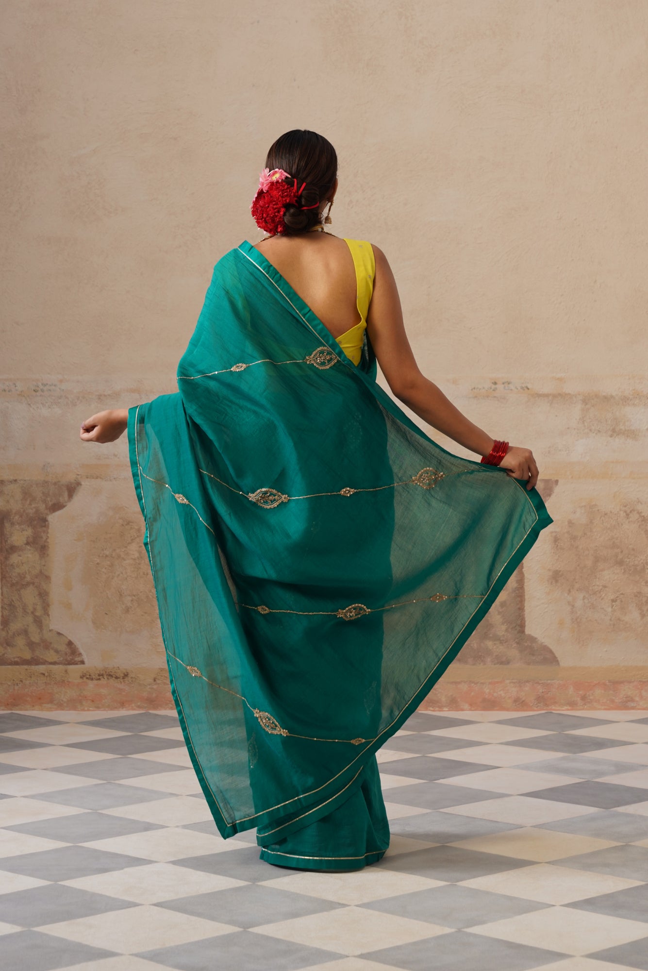 Barkha Cotton Silk Emerald Green Saree