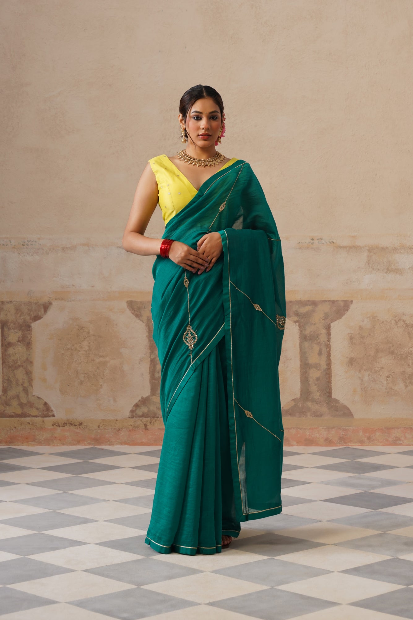 Barkha Cotton Silk Emerald Green Saree