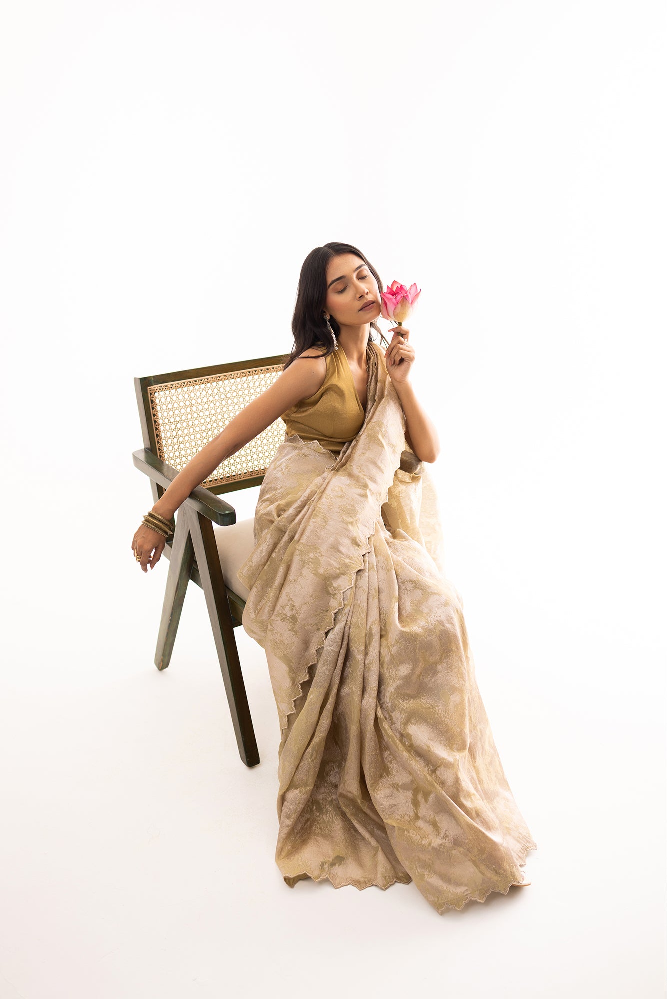 Twill Bloom Sage Mist Saree