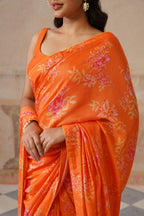 Fiona Orange Modal Silk Printed Saree