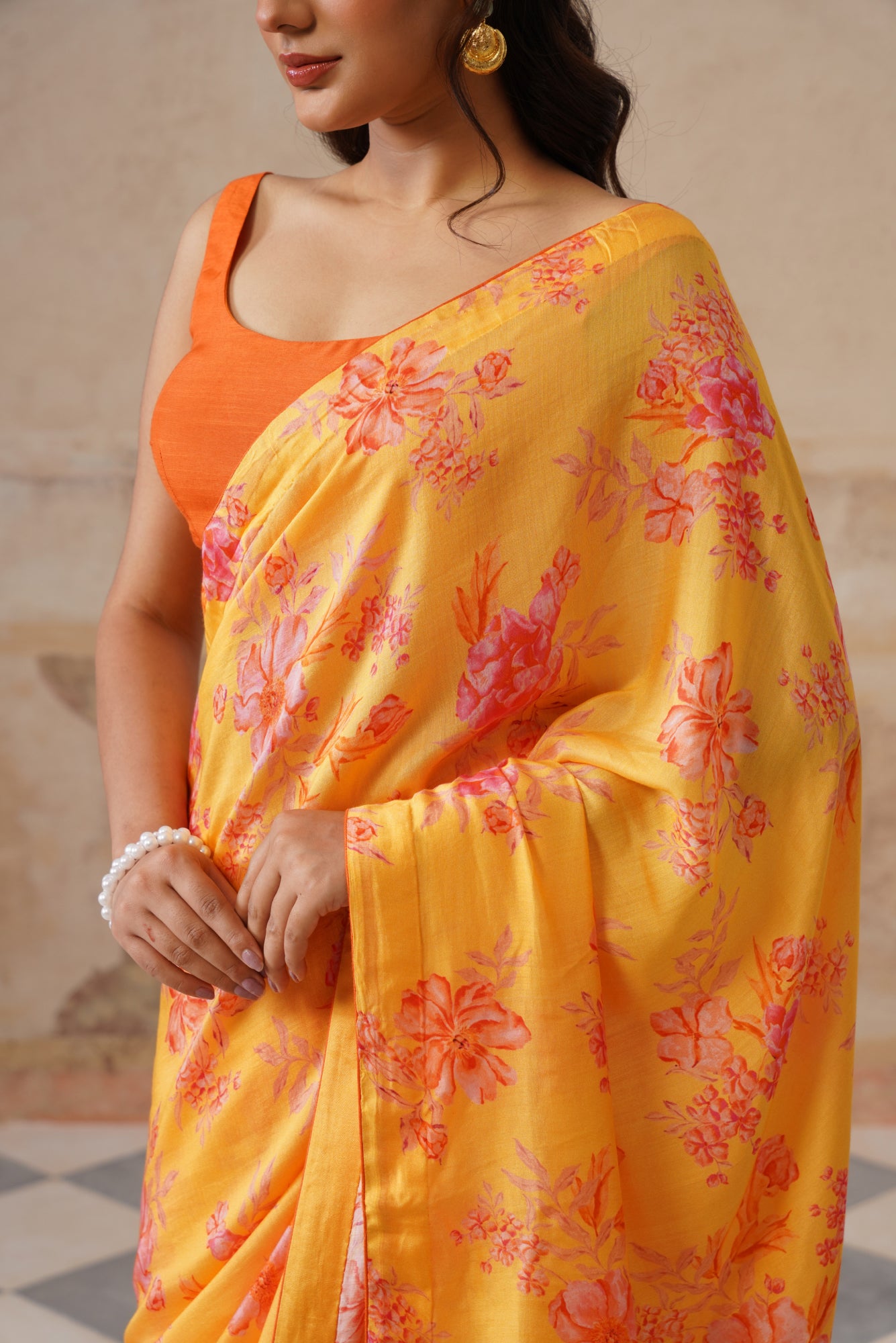 Fiona Yellow Modal Silk  Printed Saree