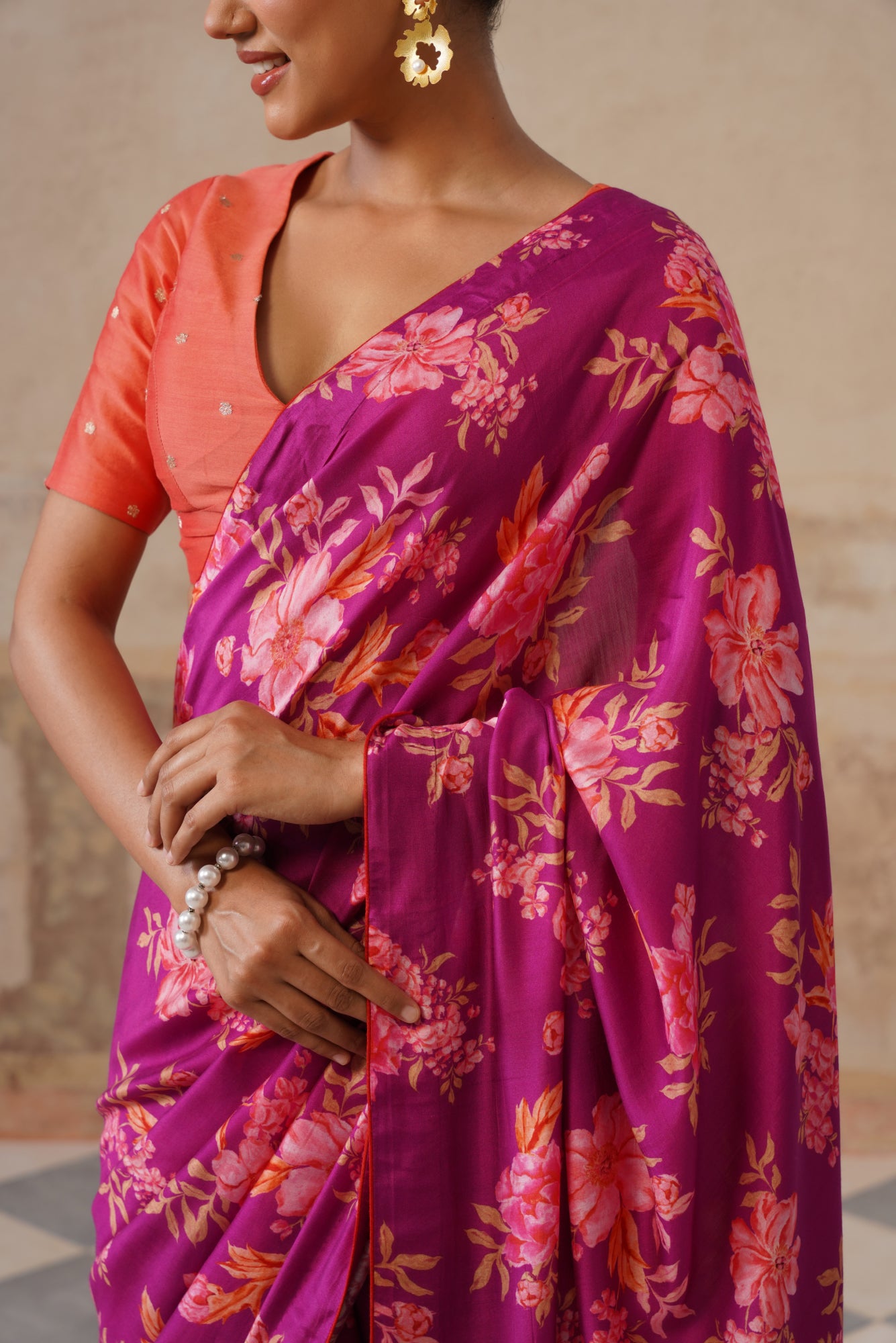 Fiona Magenta Modal Silk Printed Saree