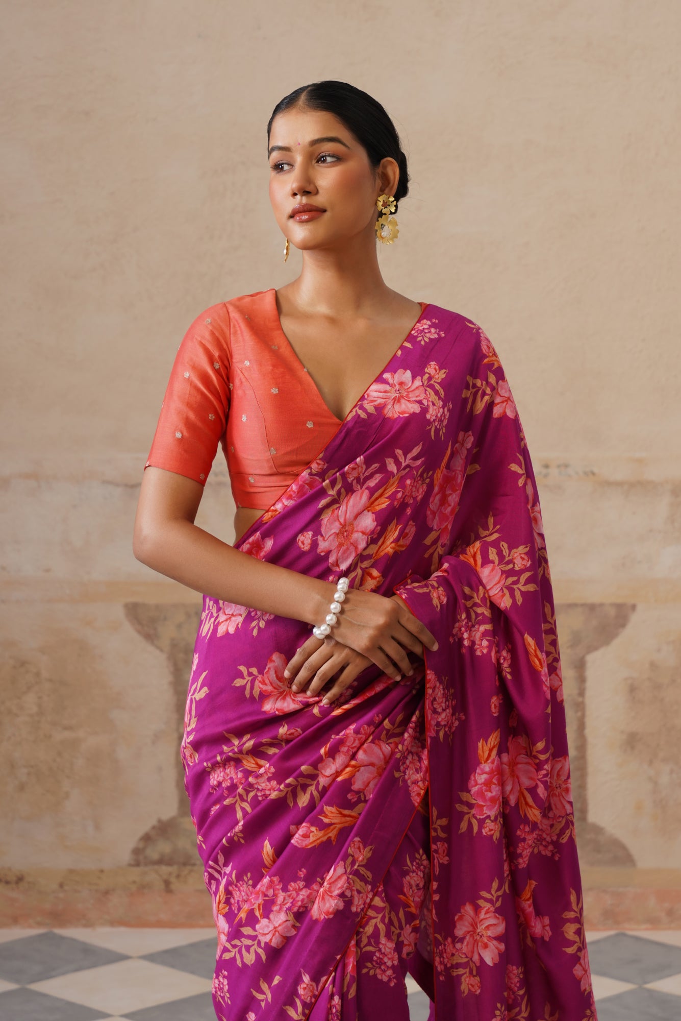 Fiona Magenta Modal Silk Printed Saree