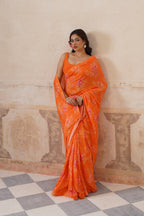 Fiona Orange Modal Silk Printed Saree