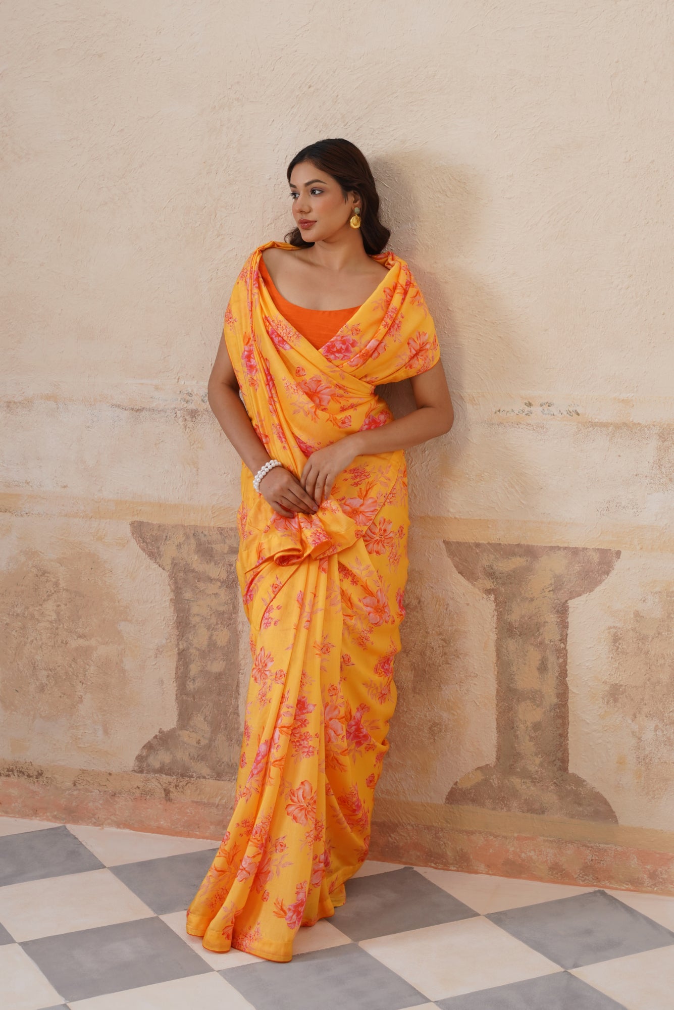 Fiona Yellow Modal Silk  Printed Saree