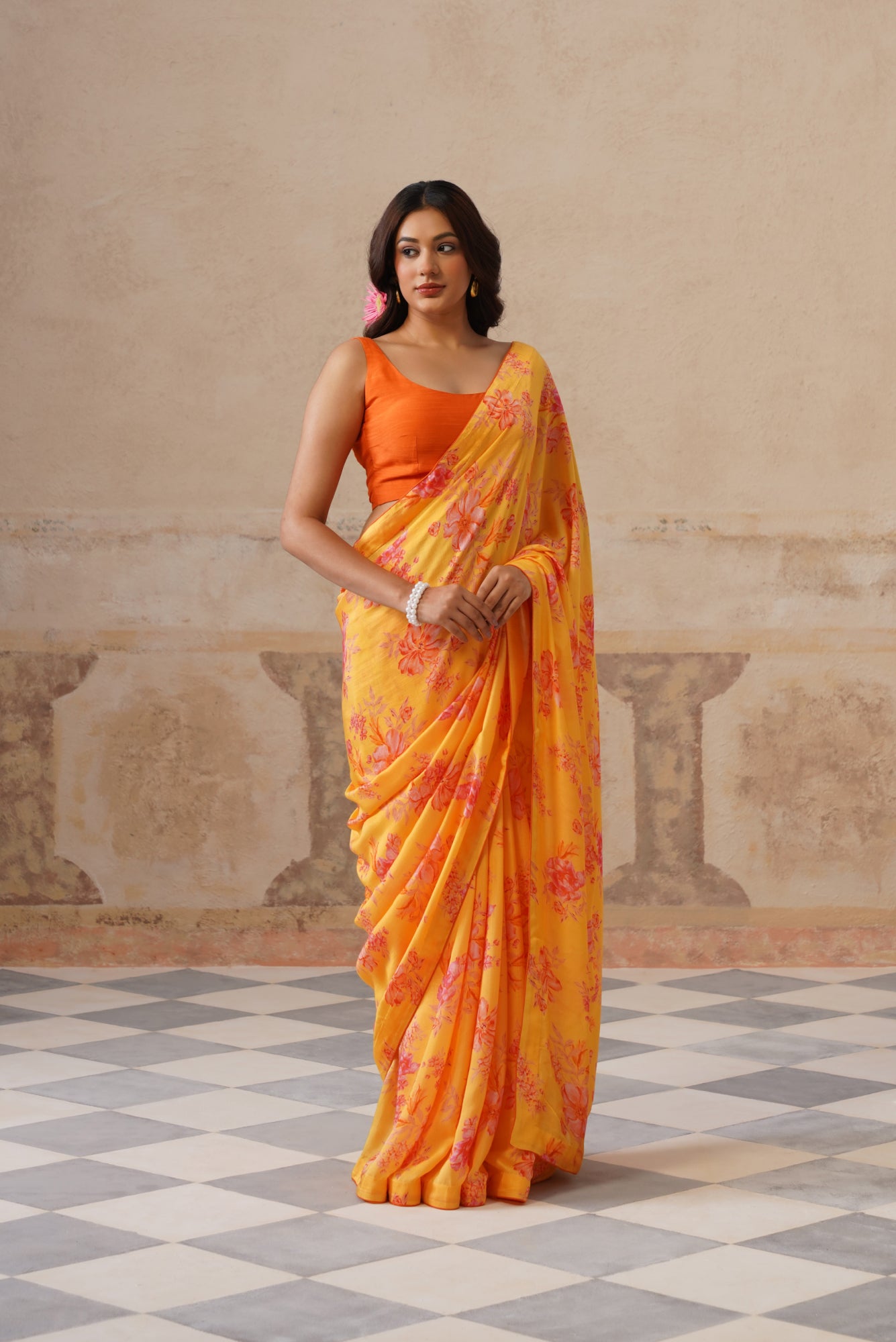 Fiona Yellow Modal Silk  Printed Saree