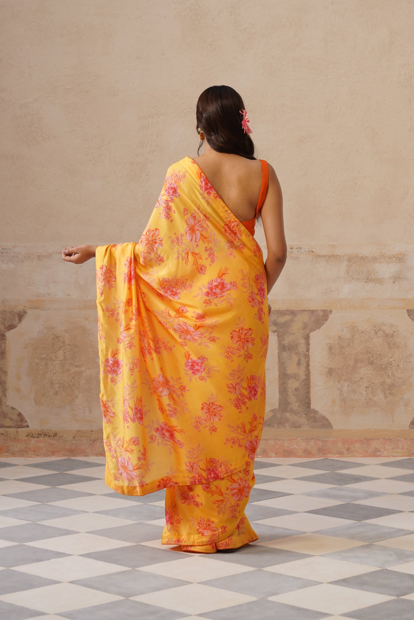 Fiona Yellow Modal Silk  Printed Saree