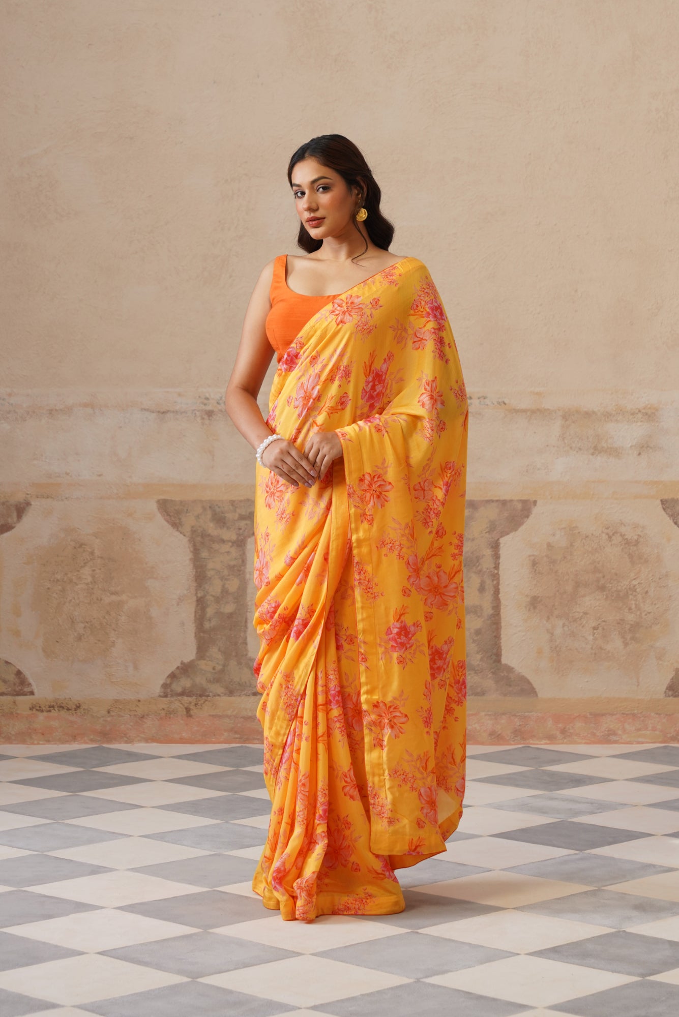 Fiona Yellow Modal Silk  Printed Saree