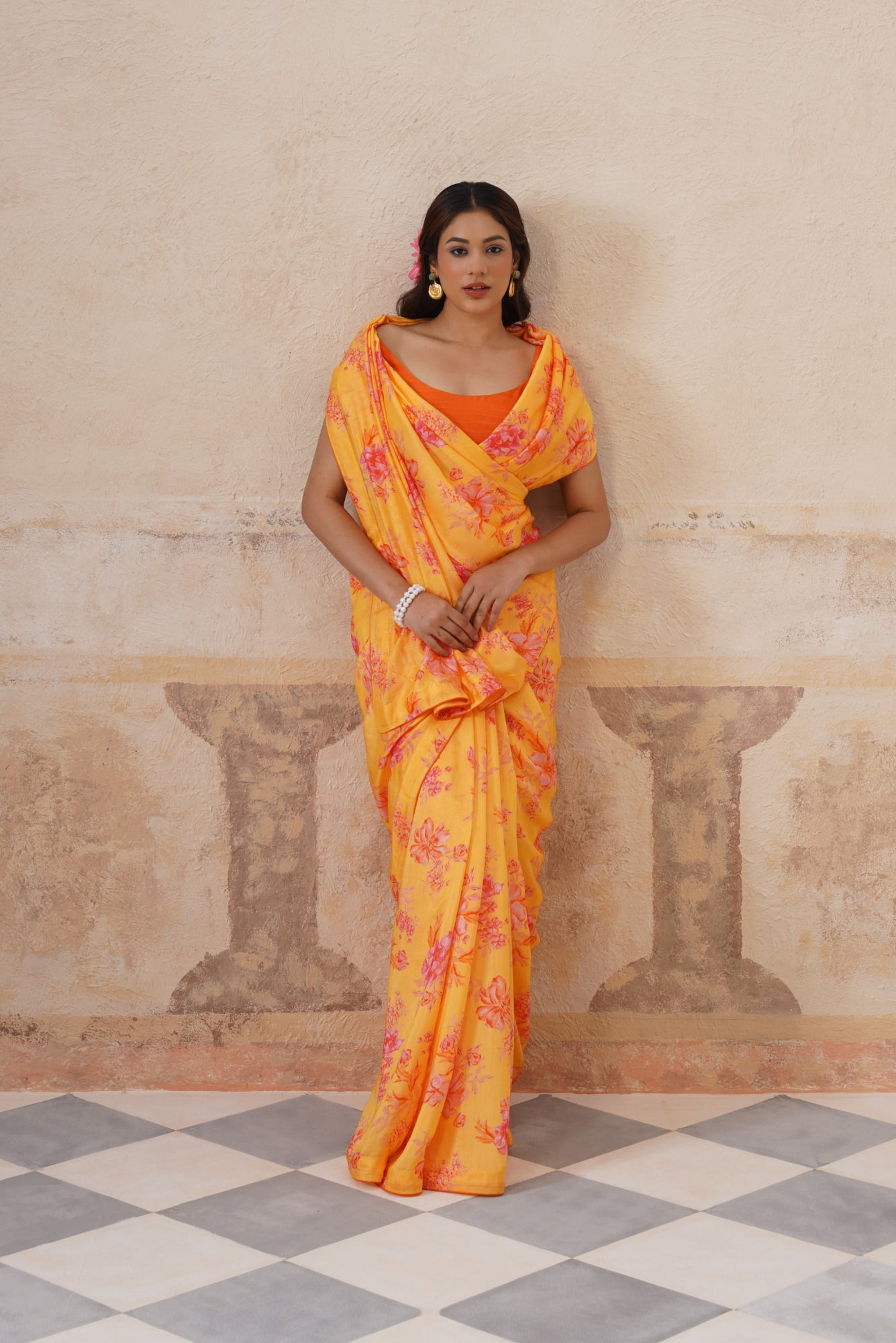 Fiona Yellow Modal Silk  Printed Saree
