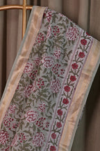 Green Block Print Jaal Chanderi Saree