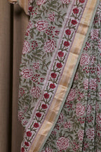 Green Block Print Jaal Chanderi Saree