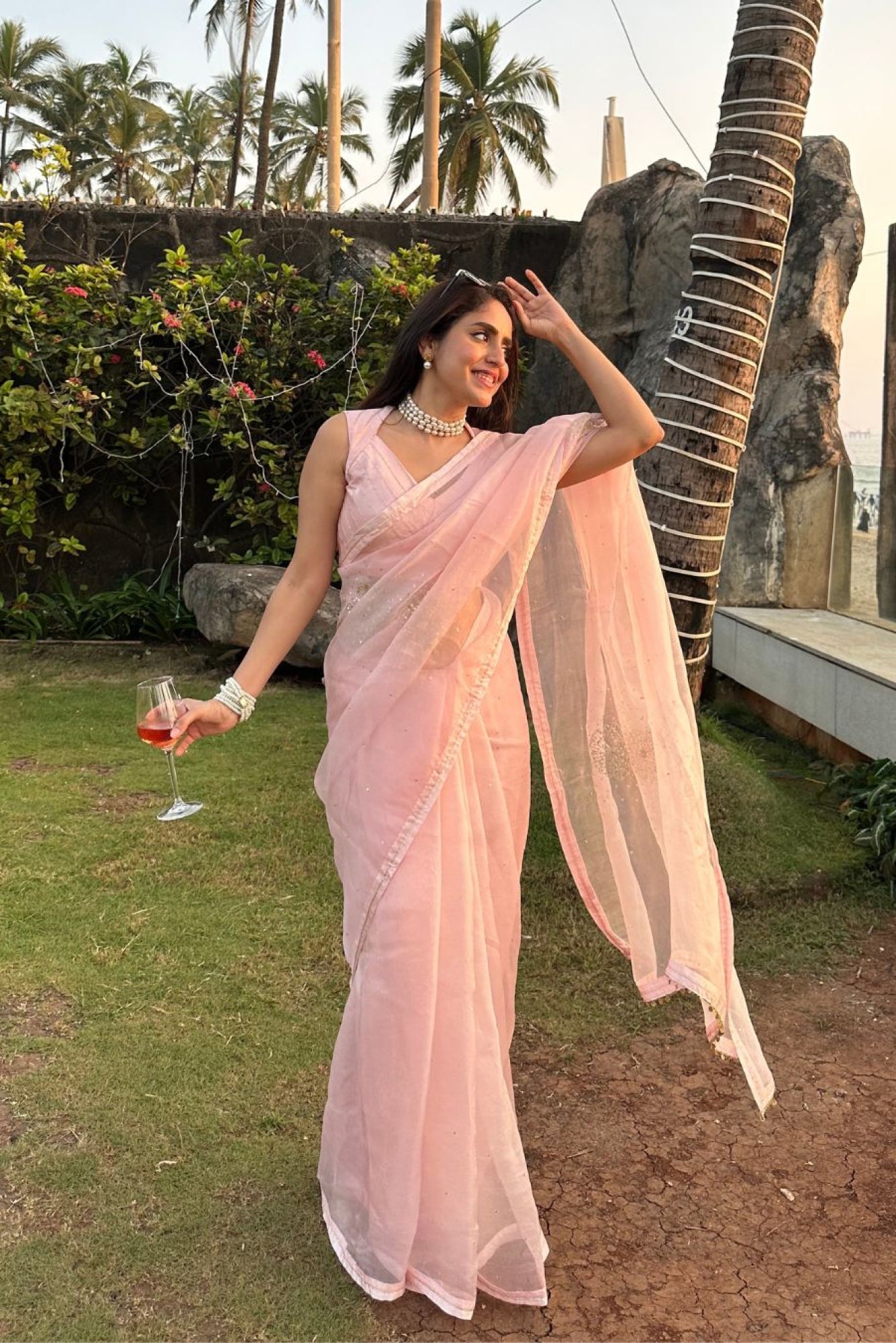 Baby Pink Peony Organza Saree