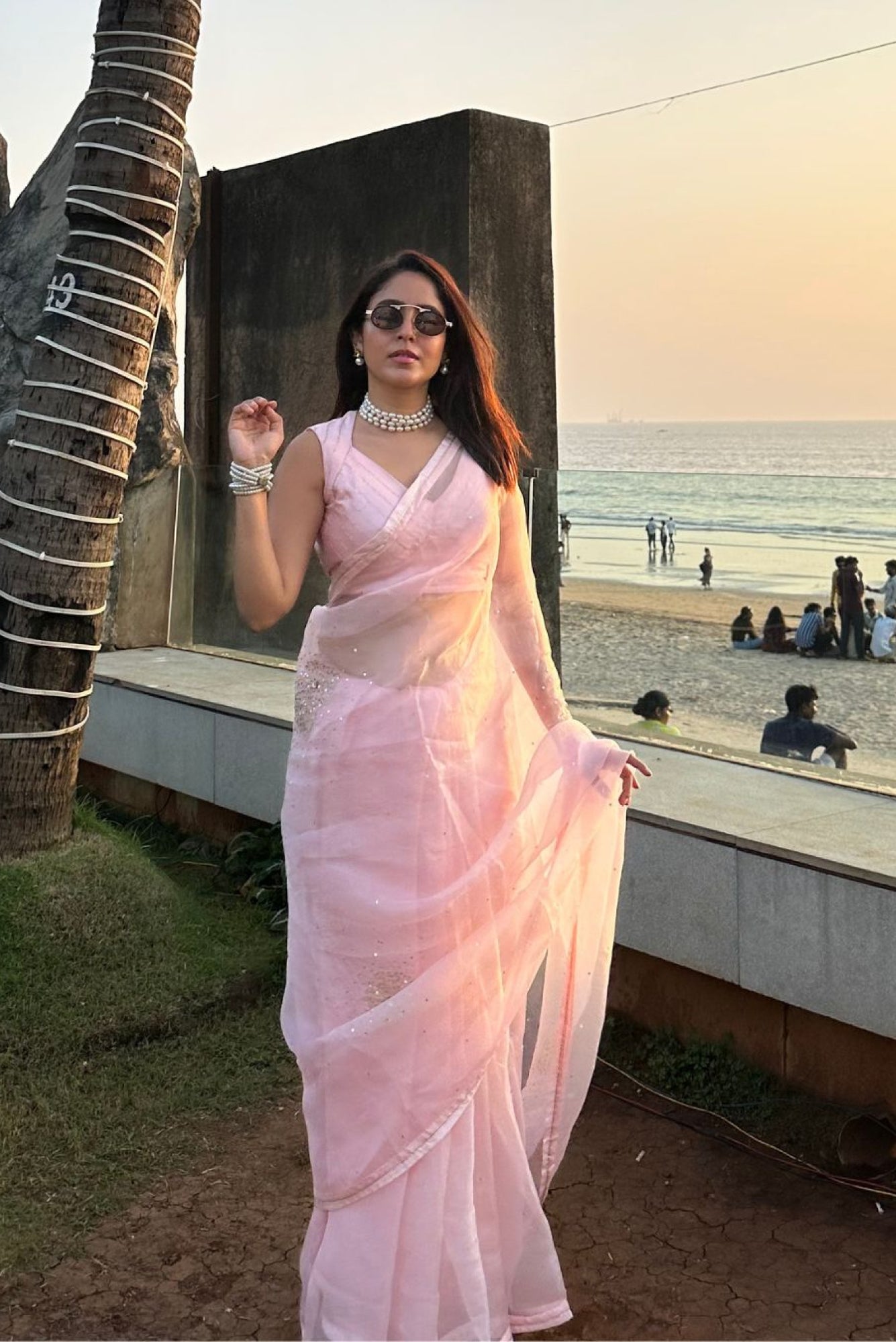 Baby Pink Peony Organza Saree
