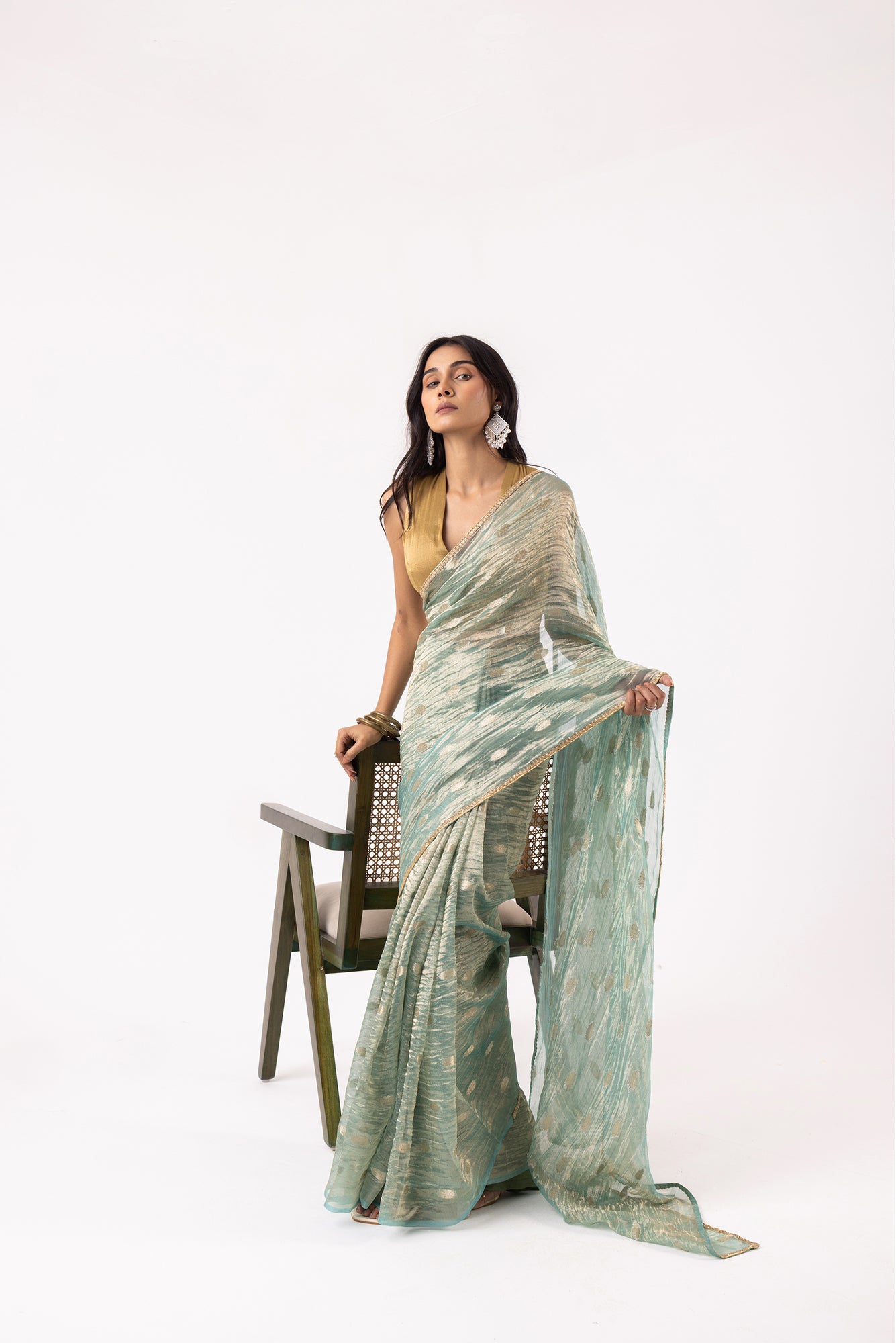 Ice Blue Silk Jacquard Tissue Saree