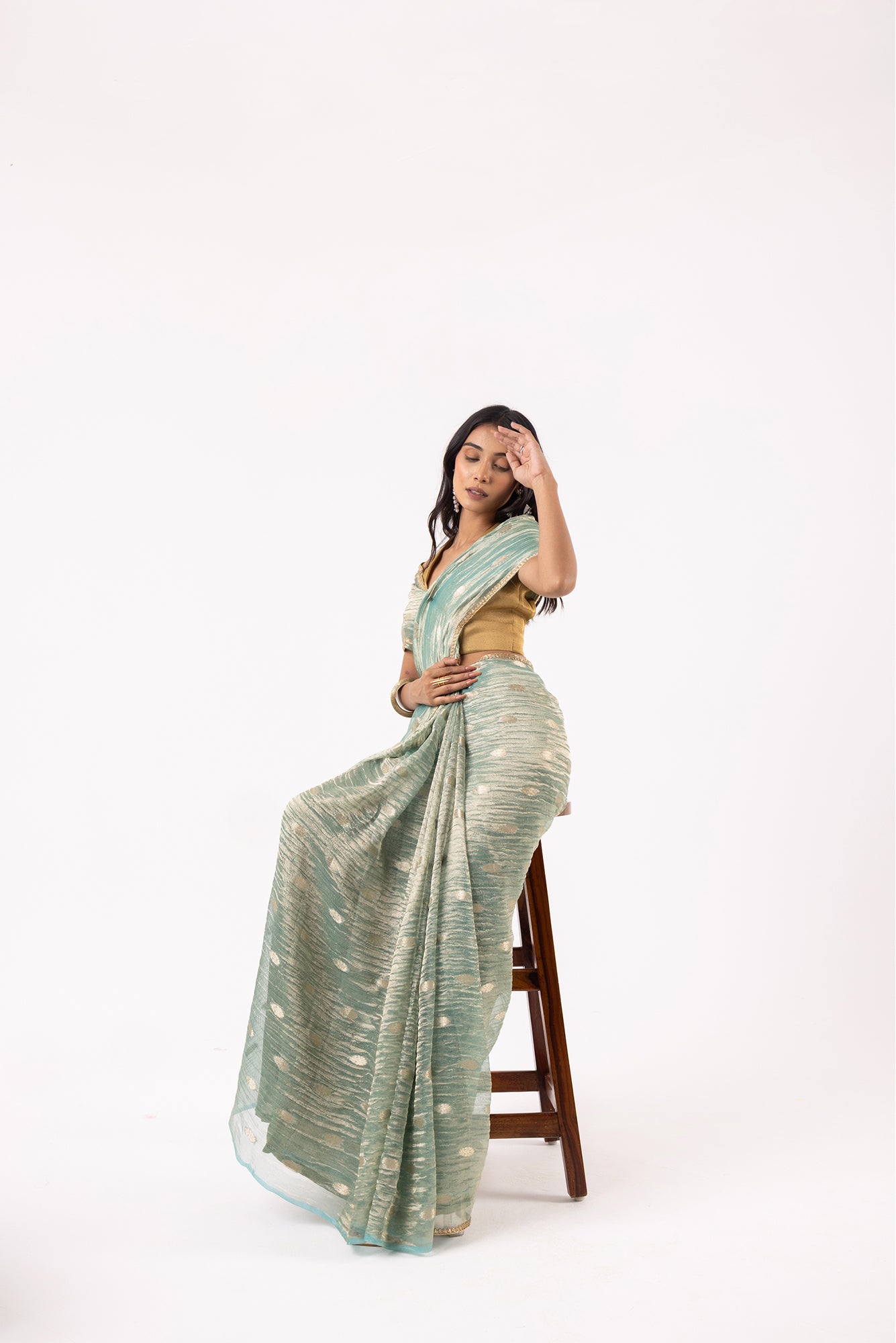 Ice Blue Silk Jacquard Tissue Saree