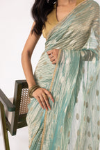 Ice Blue Silk Jacquard Tissue Saree