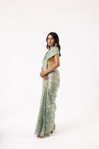 Ice Blue Silk Jacquard Tissue Saree