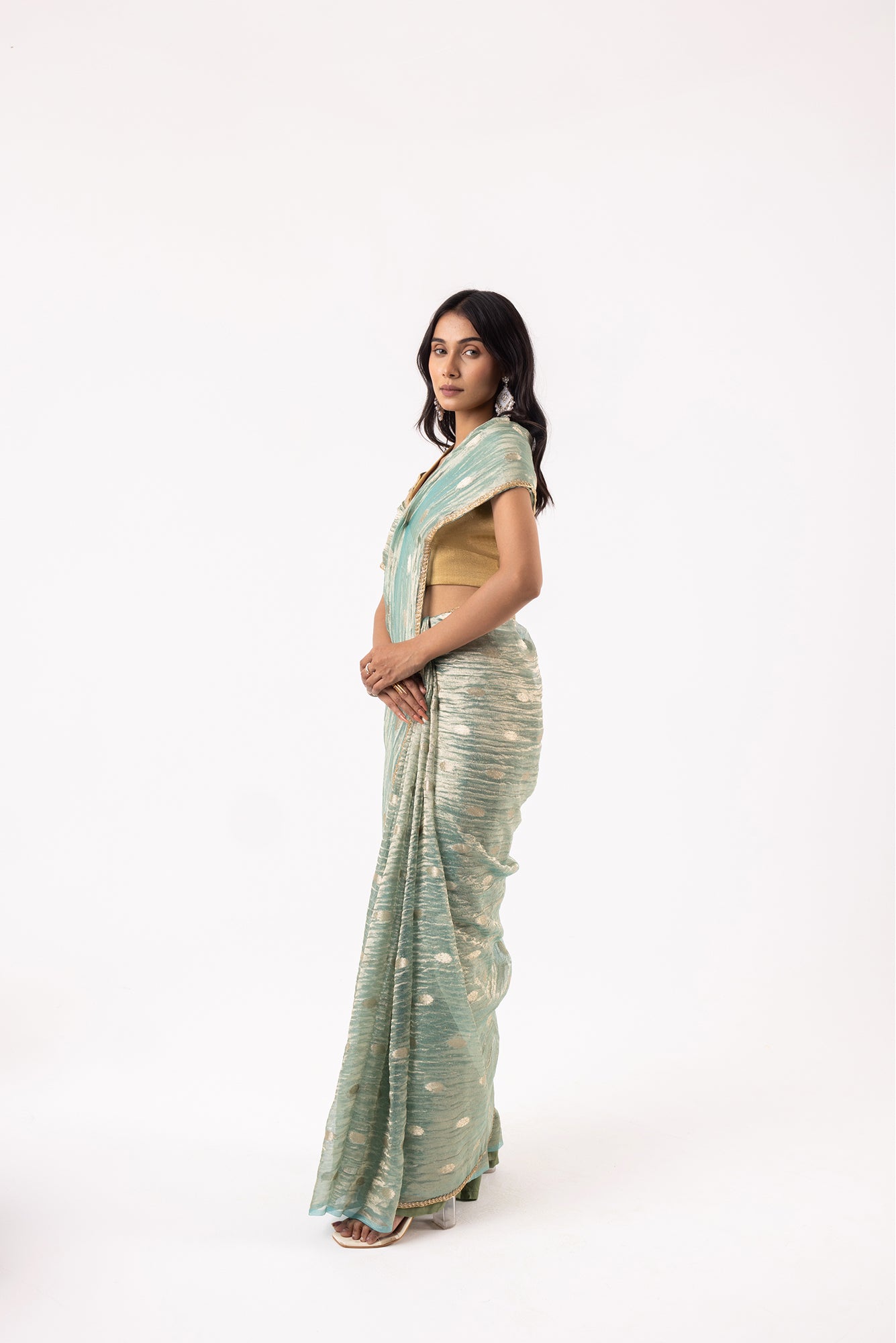Ice Blue Silk Jacquard Tissue Saree