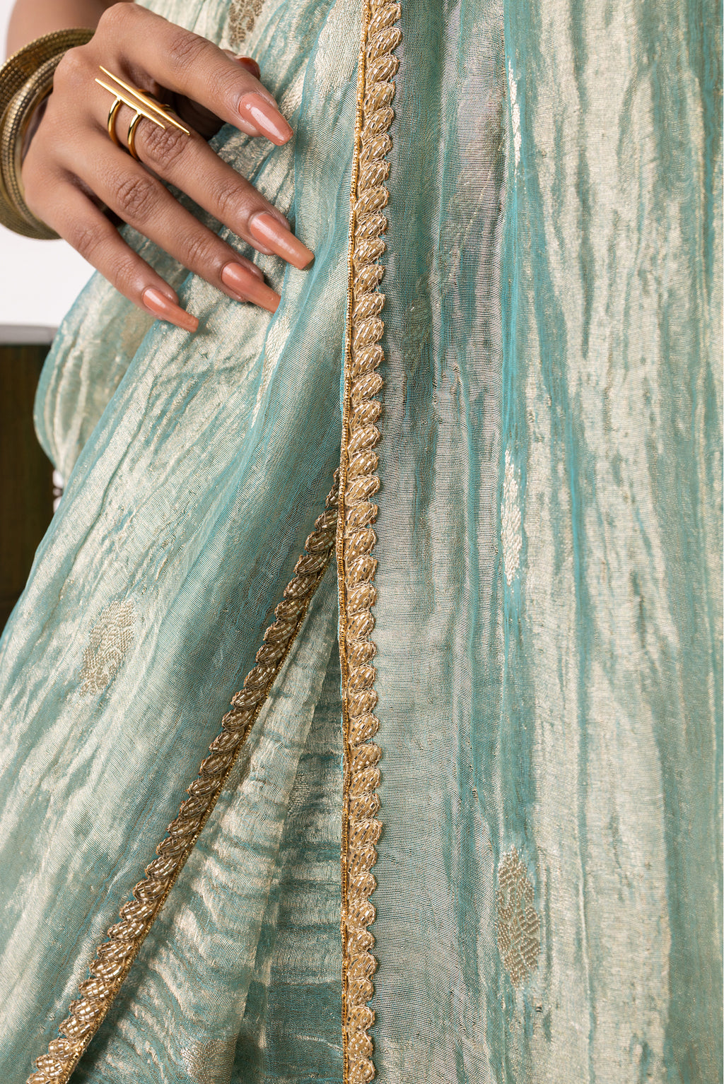 Ice Blue Silk Jacquard Tissue Saree
