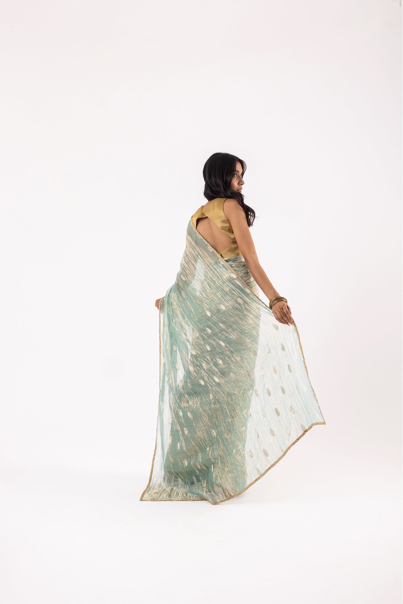 Ice Blue Silk Jacquard Tissue Saree