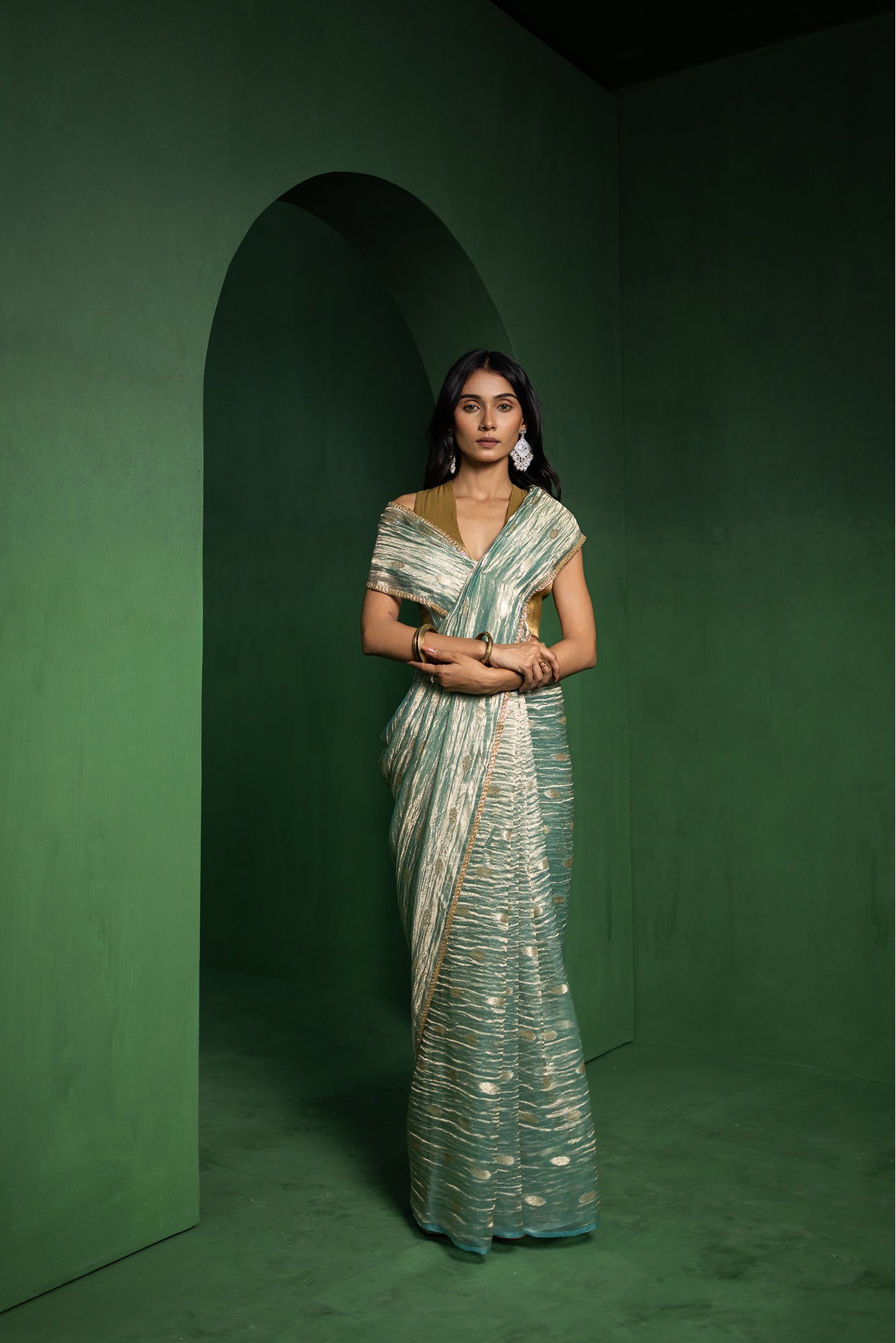 Ice Blue Silk Jacquard Tissue Saree