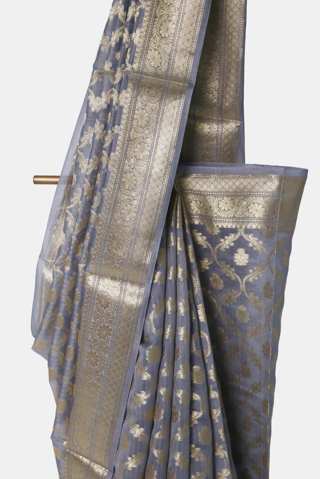 Steel Blue Cotton Silk Banarasi Saree