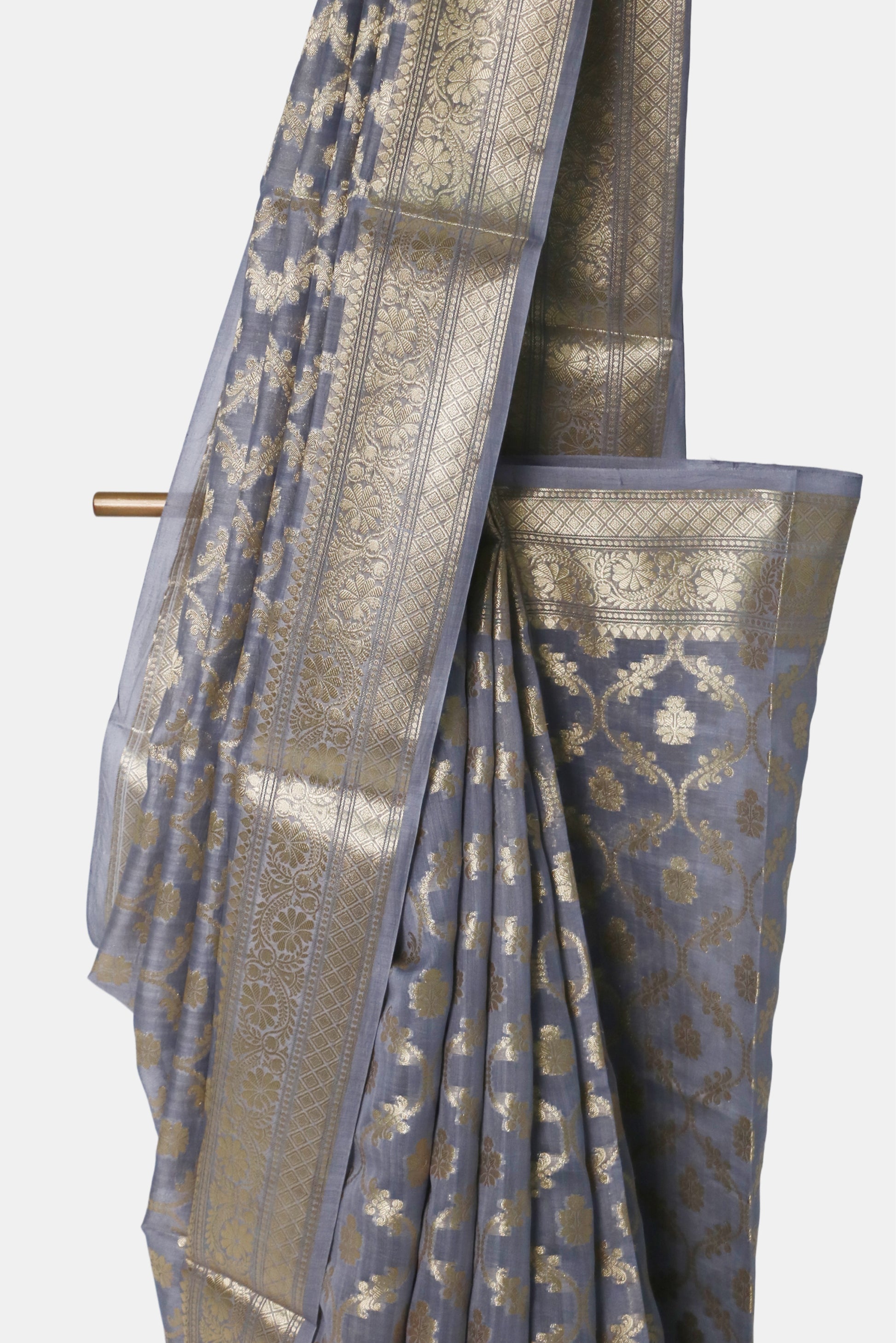 Steel Blue Cotton Silk Banarasi Saree