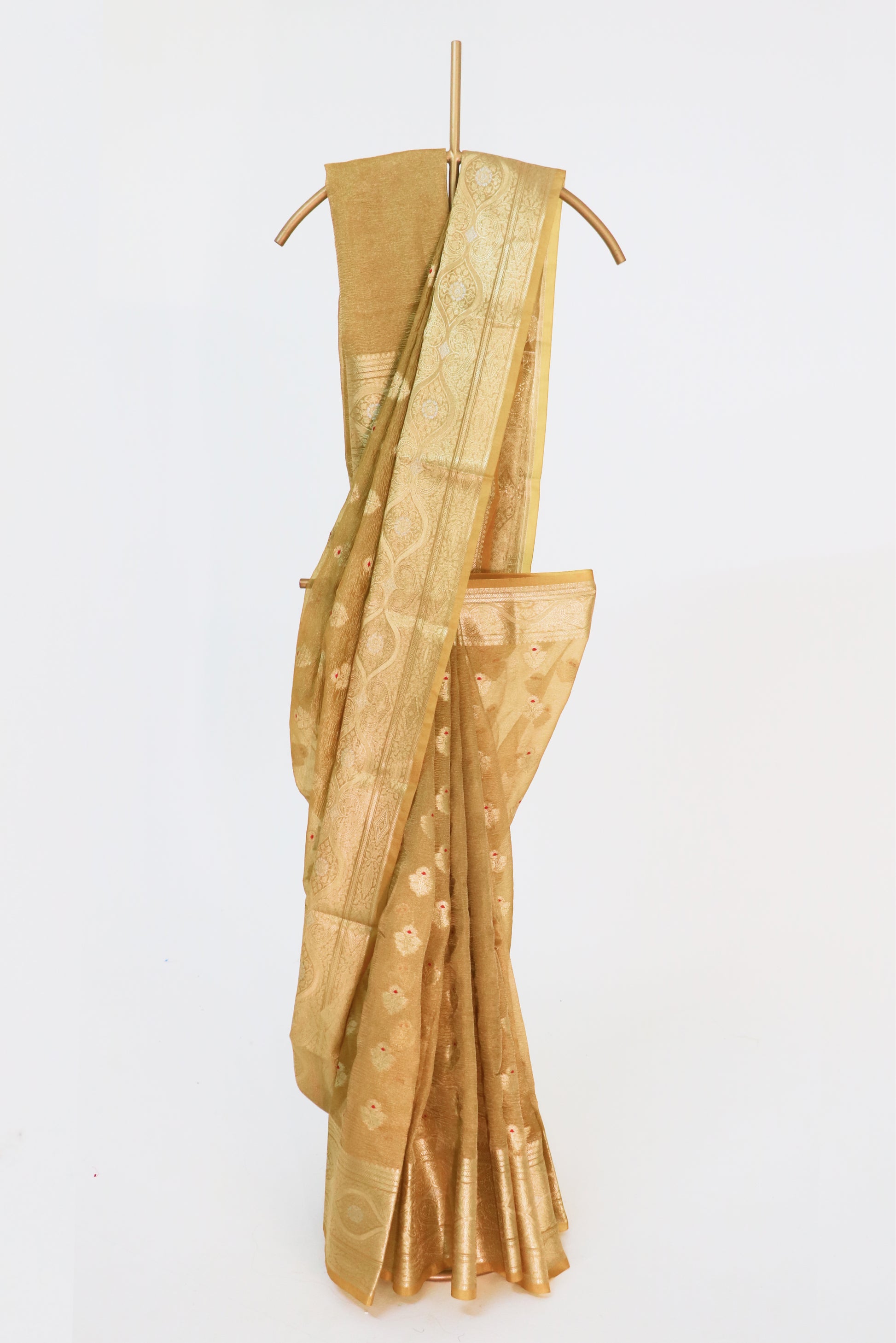 Mustard Crushed Tissue Buti Saree