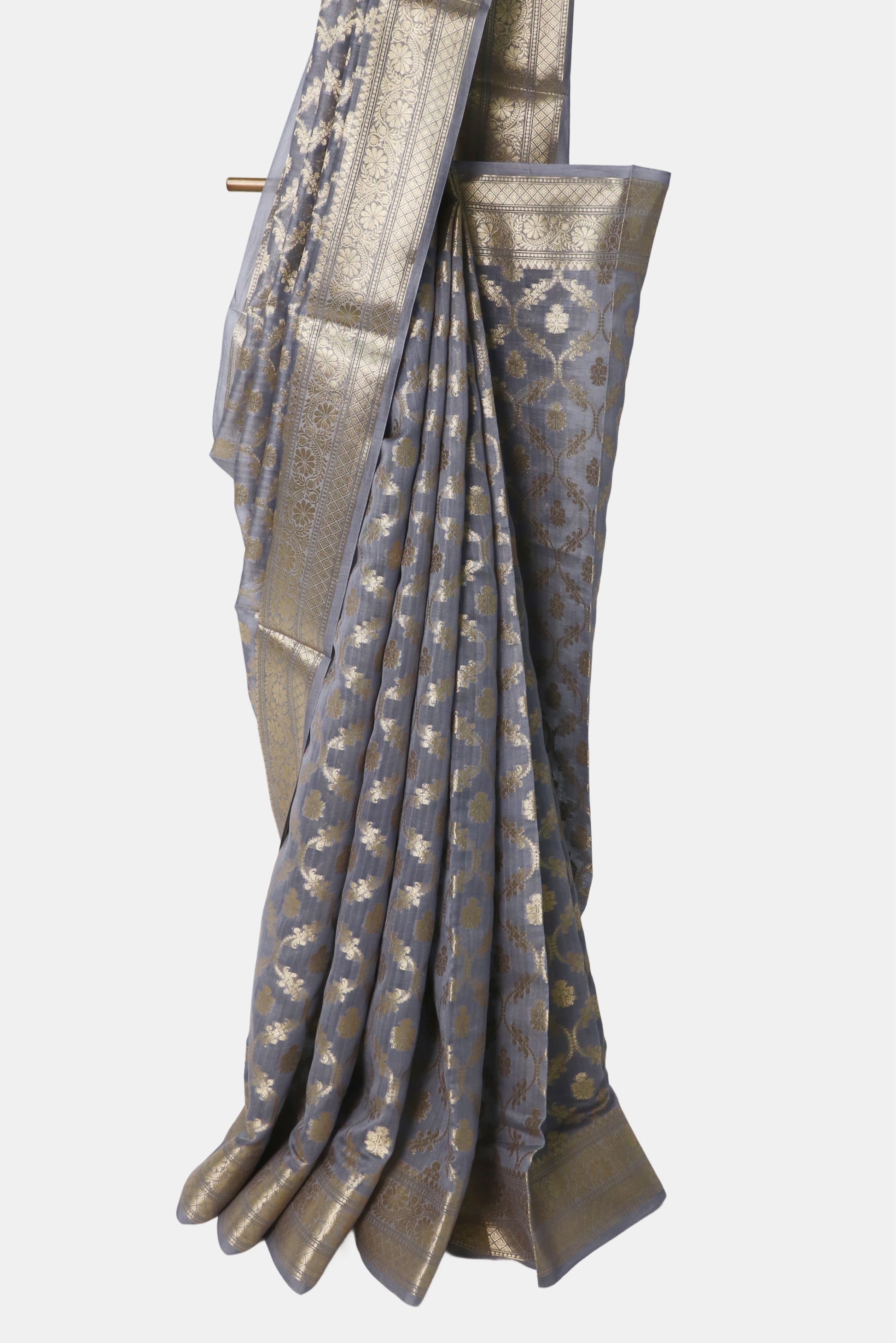 Steel Blue Cotton Silk Banarasi Saree
