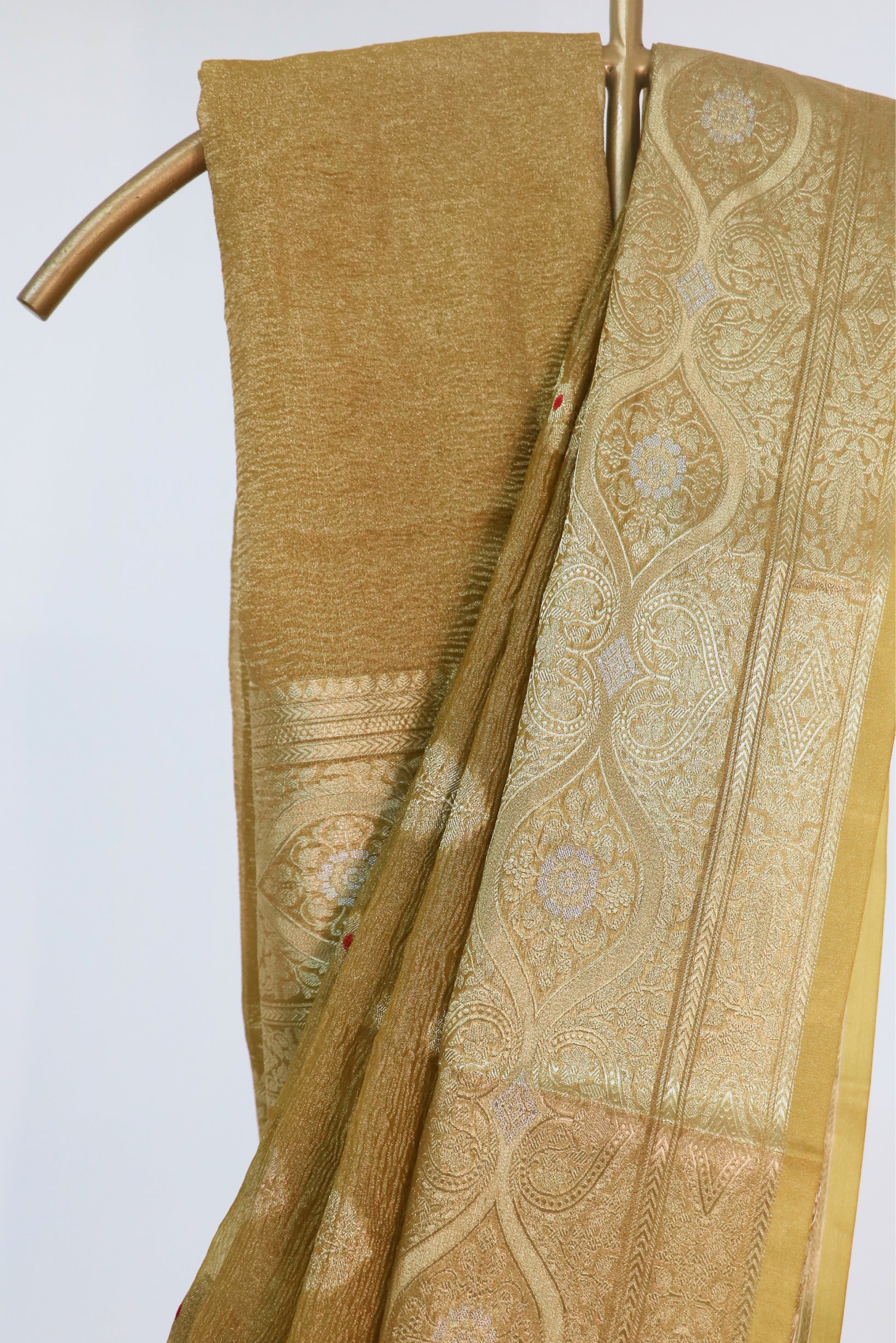 Mustard Crushed Tissue Buti Saree