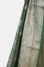 Forest Green Crushed Tissue Buti Saree