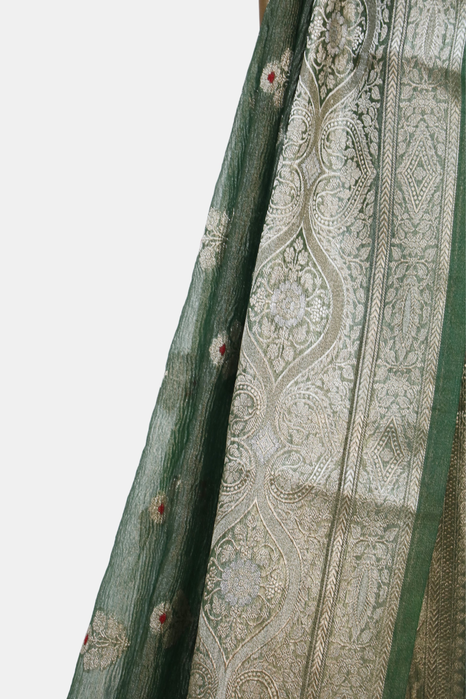 Forest Green Crushed Tissue Buti Saree