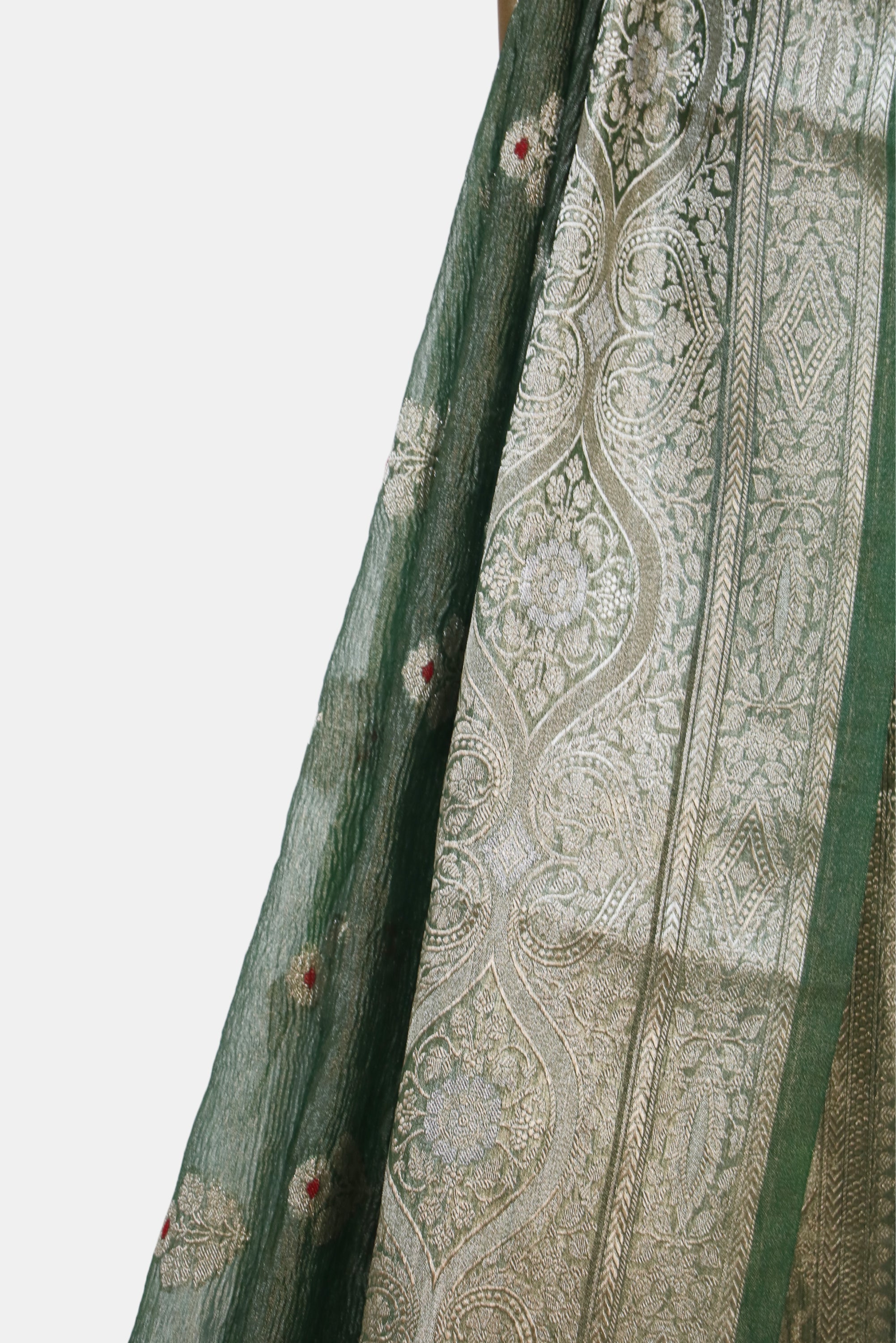 Forest Green Crushed Tissue Buti Saree