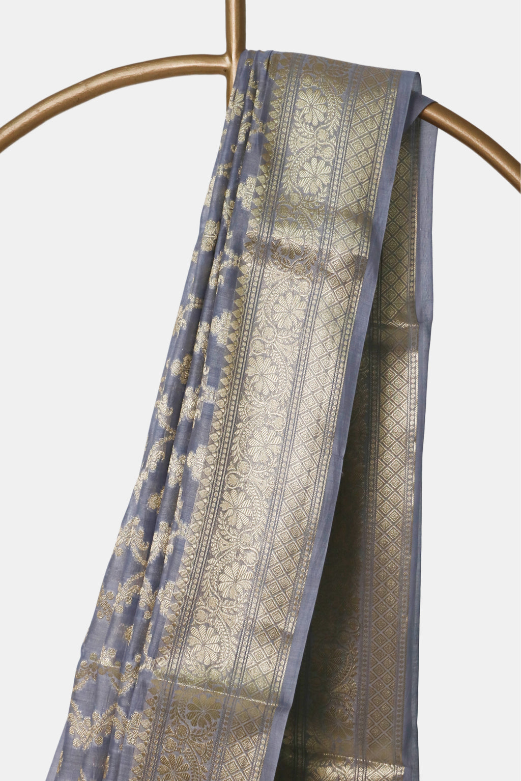 Steel Blue Cotton Silk Banarasi Saree