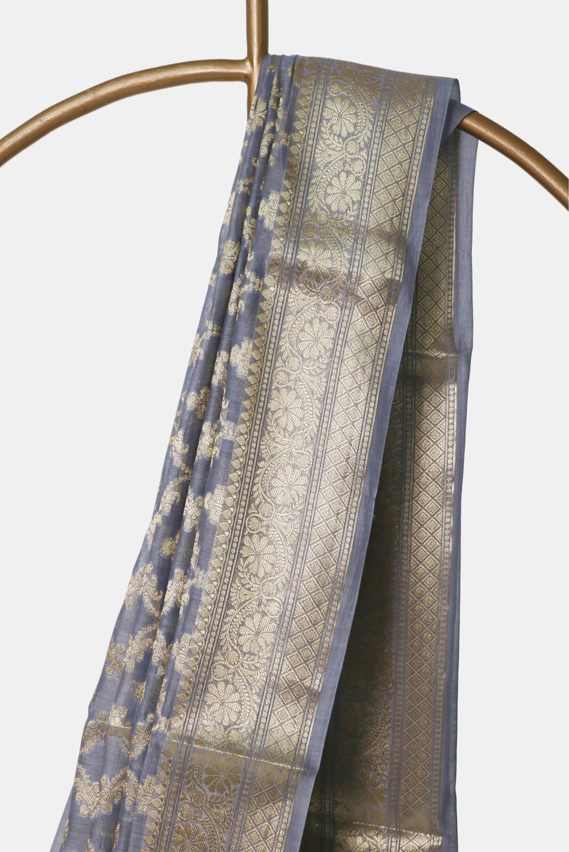 Steel Blue Cotton Silk Banarasi Saree