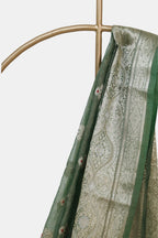 Forest Green Crushed Tissue Buti Saree