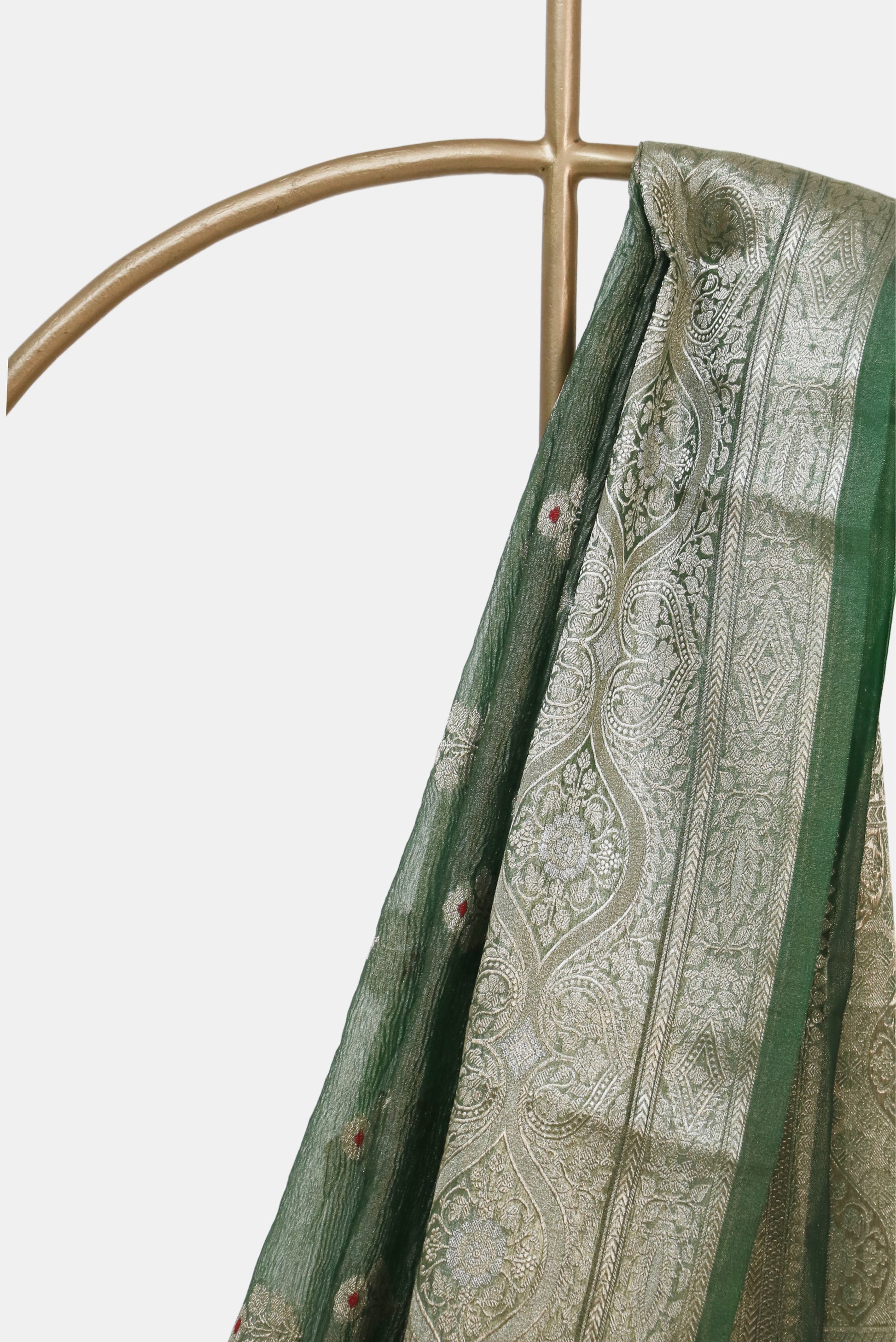 Forest Green Crushed Tissue Buti Saree